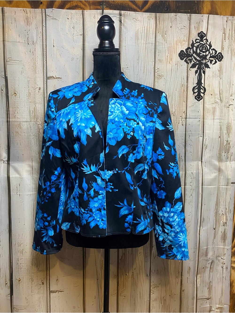 Christina Vibrant Blue Floral Open-Front Jacket Sz-10